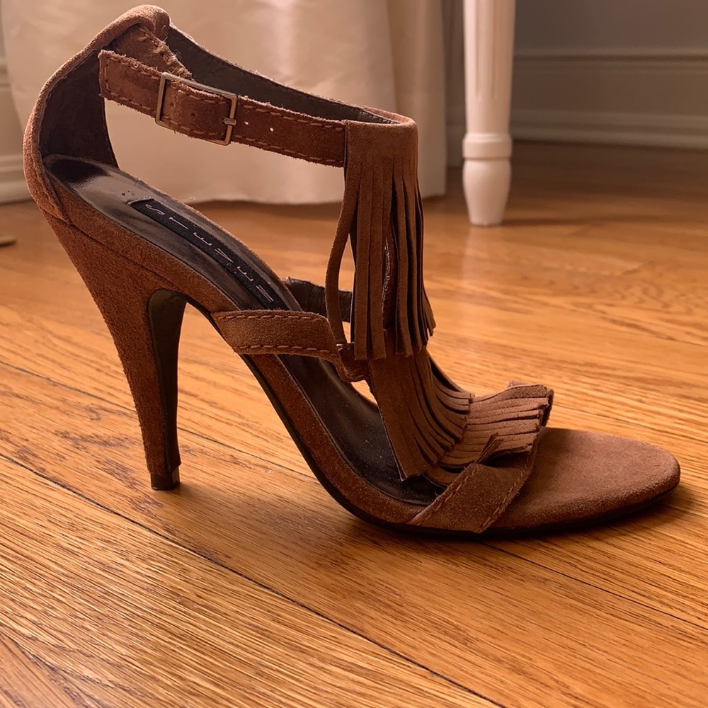 Suede fringe heels